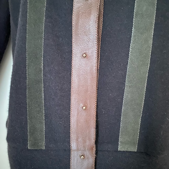 Rozae Nichols Cardigan Leather & Suede Accents Sphere Metallic Buttons Size S - Picture 5 of 9